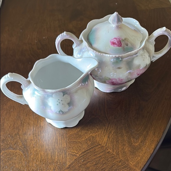 Floral Porcelain Creamer and Sugar Set. Vintage. Made in Bavaria Germany.